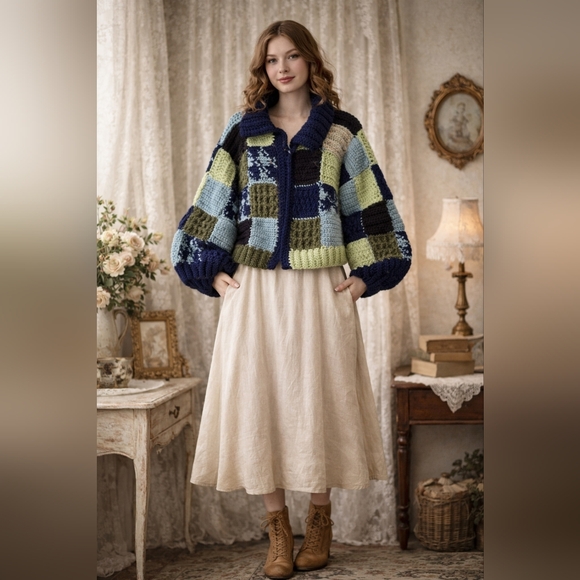 Handmade Wool Patchwork Cardigan – Super Thick & Heavy – Oversized Fit - Picture 2 of 10